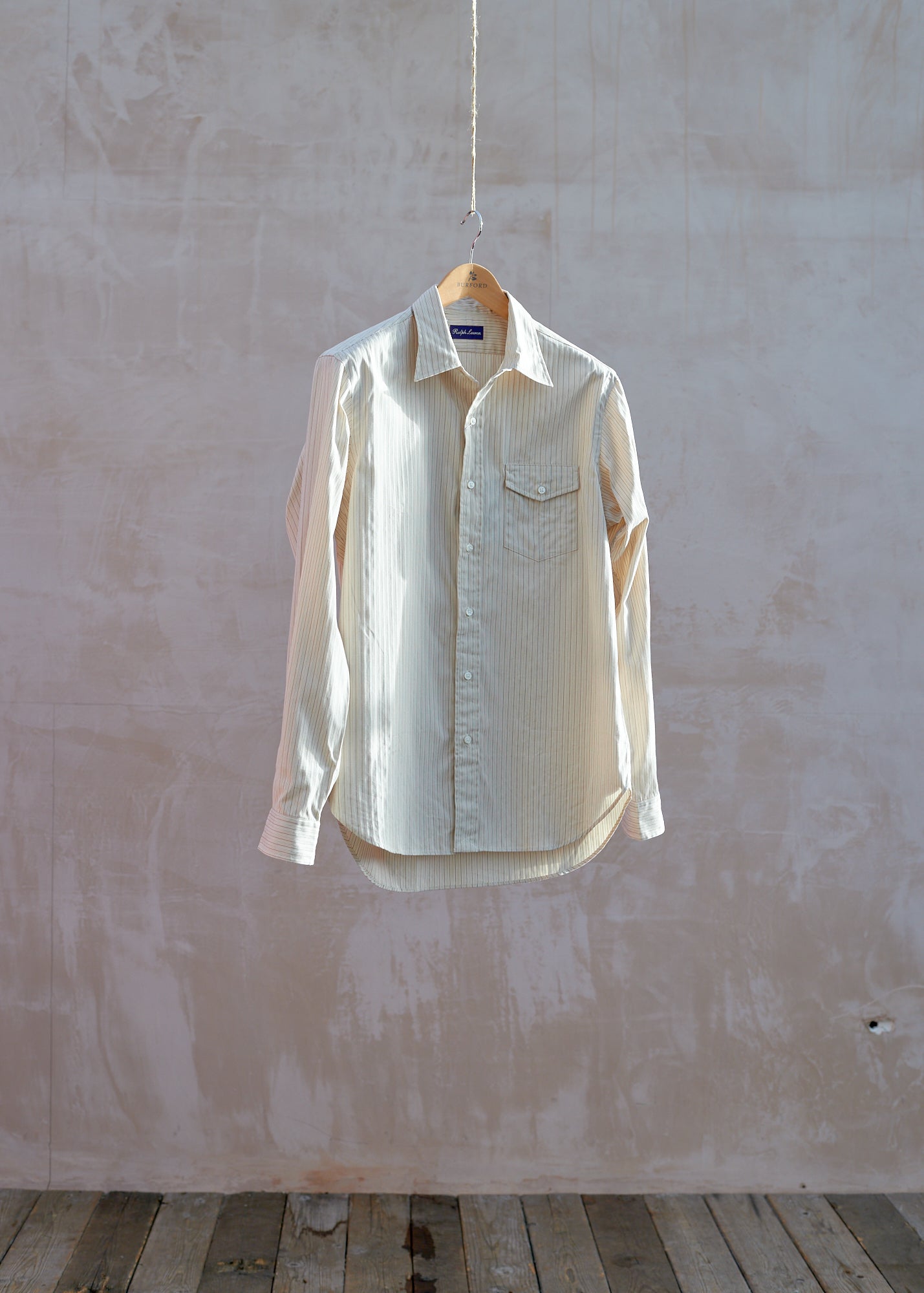 Ralph Lauren PL Striped Cream/Brown 100% Cotton Shirt - M