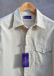 Ralph Lauren PL Striped Cream/Brown 100% Cotton Shirt - M