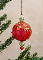 Unique Treasures Red and Gold Dots Glass Bauble