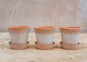 Bergs Potter Rosa Copenhagen Pots 10cm, set of three pots and saucers