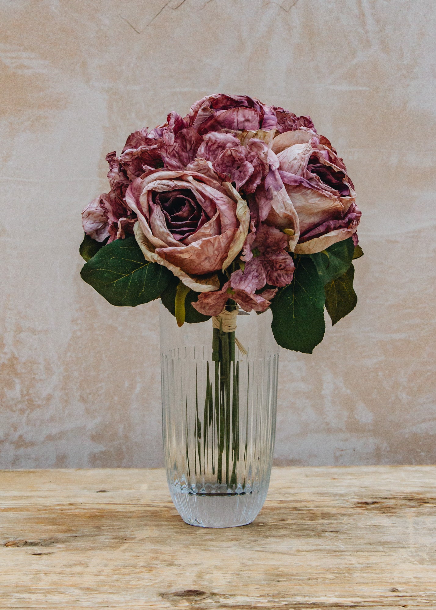 Maggie: Timeless Flowers Artificial Rose and Hydrangea Bunch in Faded Antique Violet