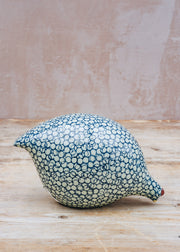 Pecking Ceramic Quail in Green Spotted Cobalt