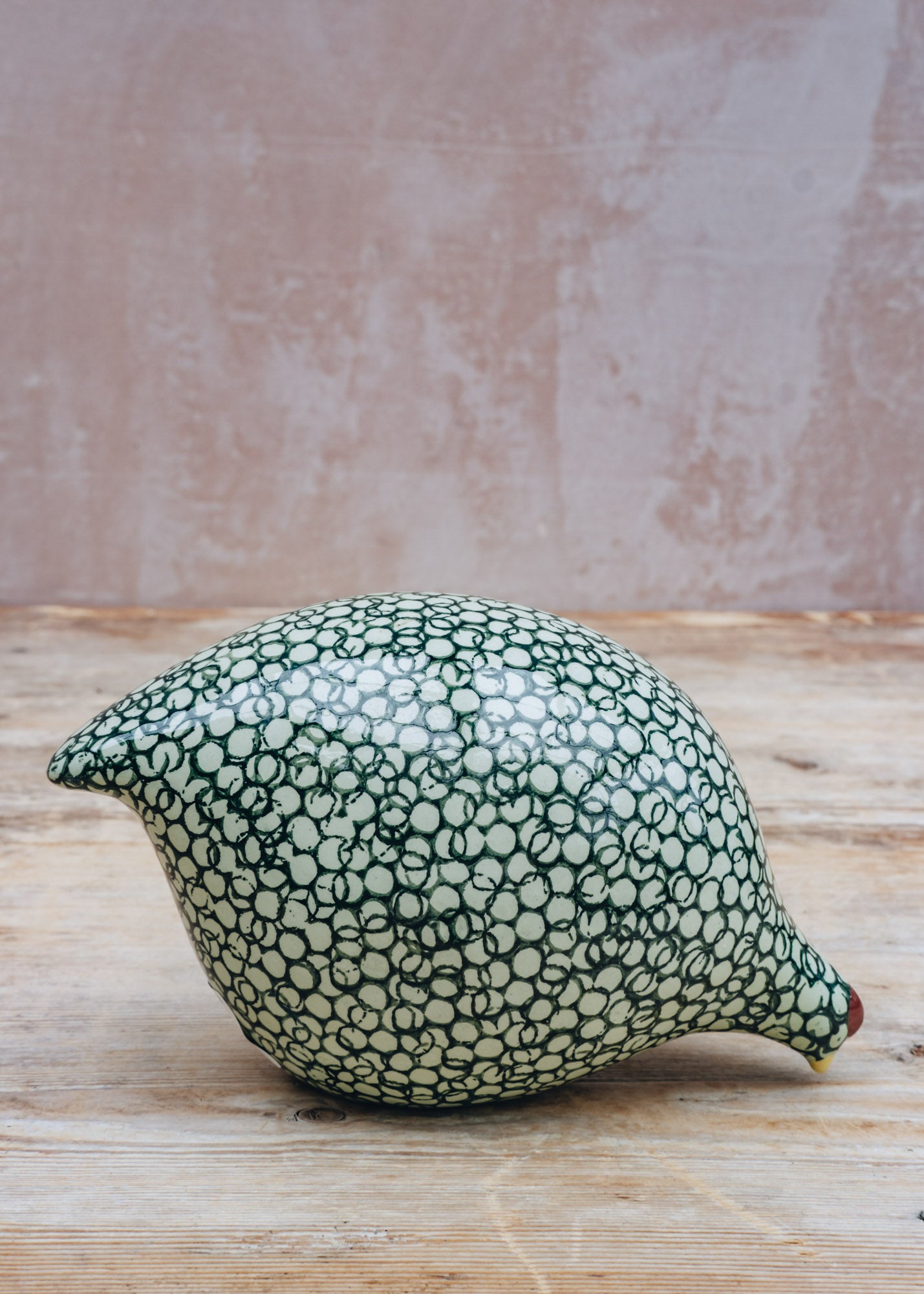 Pecking Ceramic Quail in Green Spotted Green Duck