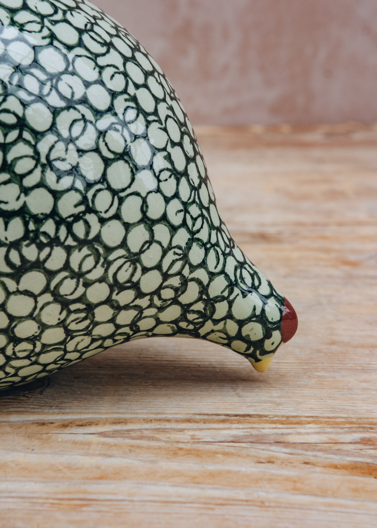 Sarl Caillard Deco Pecking Ceramic Quail in Green Spotted Green Duck