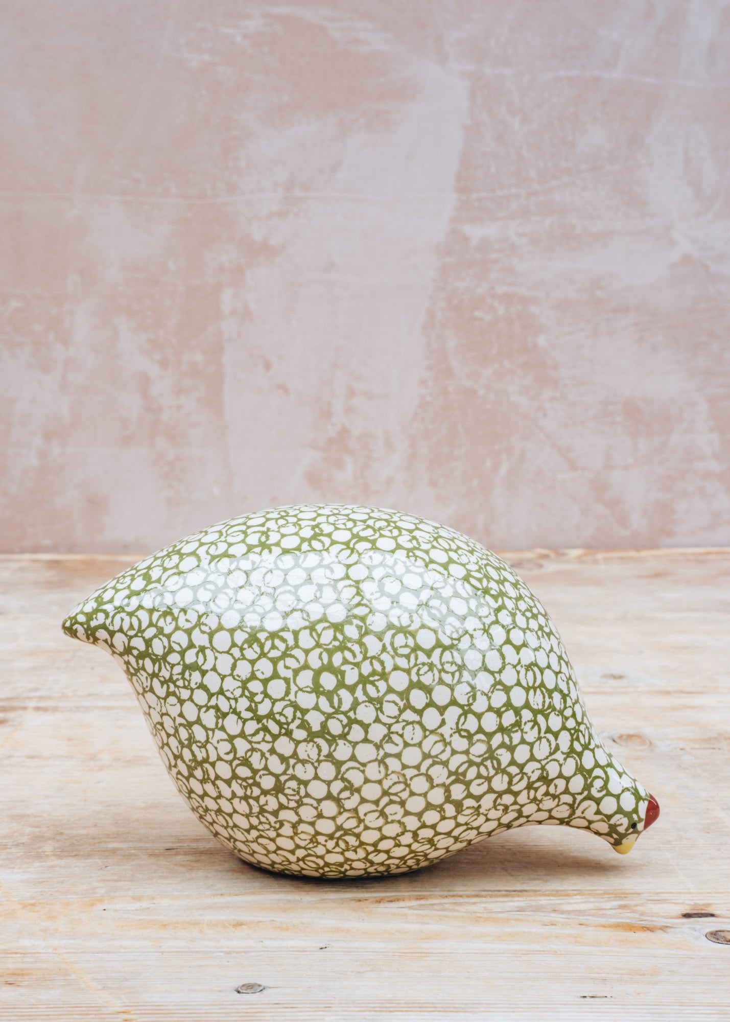 Pecking Ceramic Quail in White Spotted Green