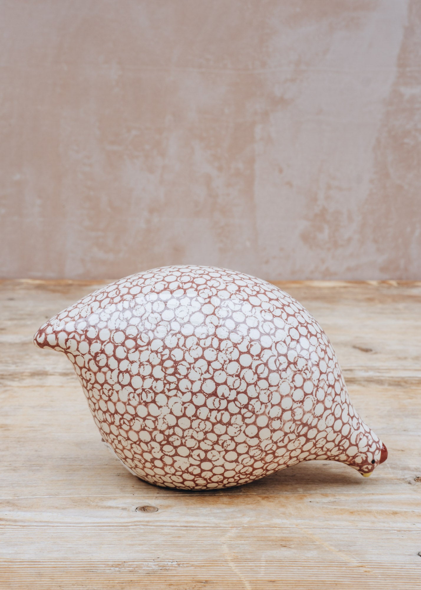 Pecking Ceramic Quail in White Spotted Pink