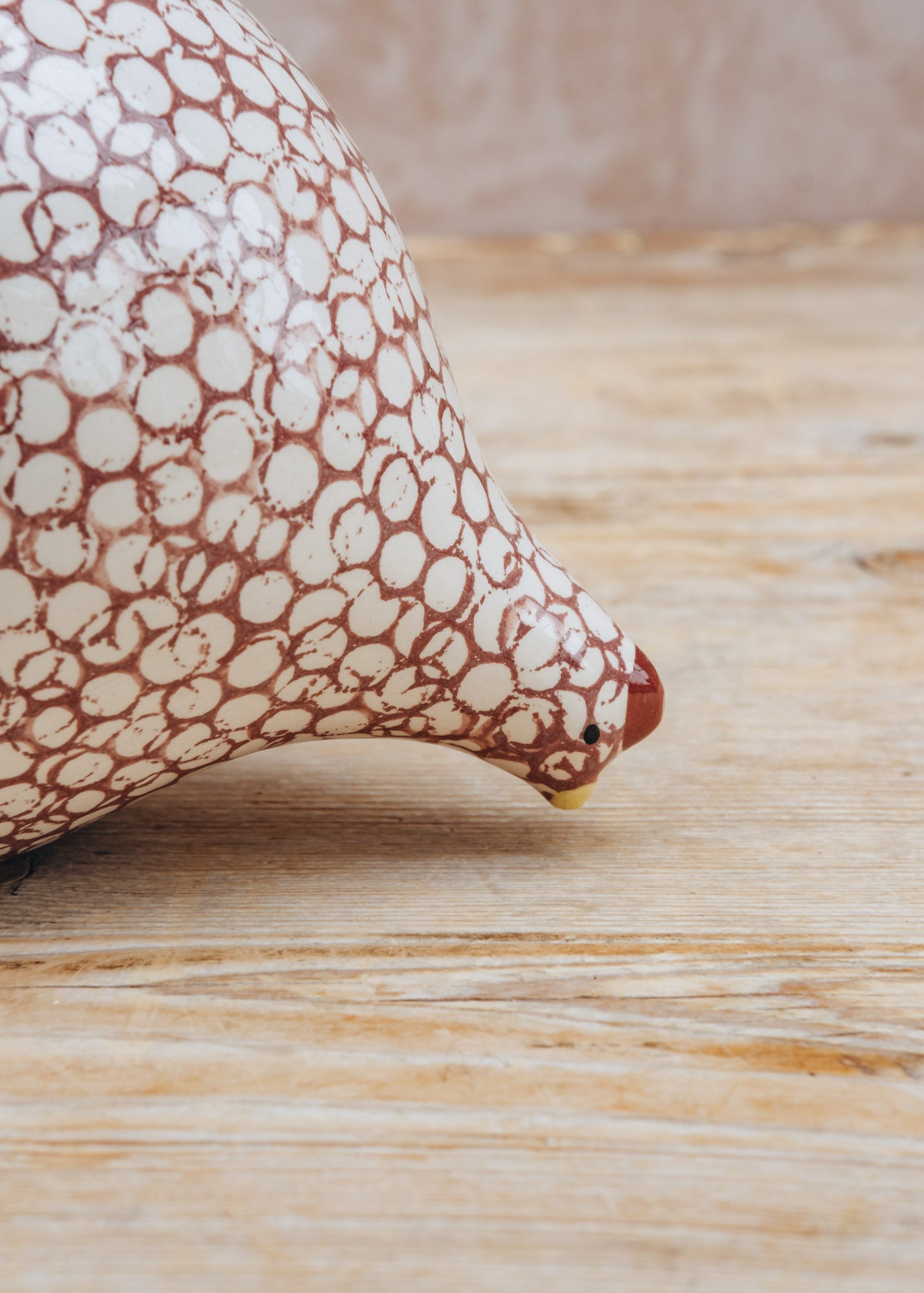 Sarl Caillard Deco Pecking Ceramic Quail in White Spotted Pink