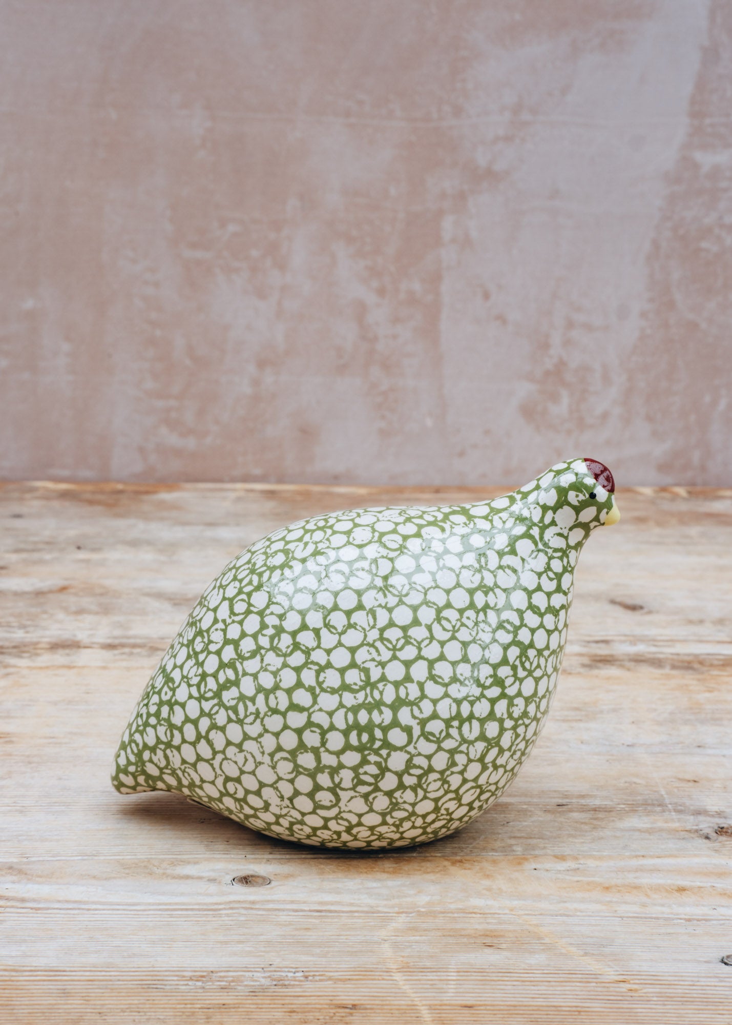 Ceramic Quail in White Spotted Green