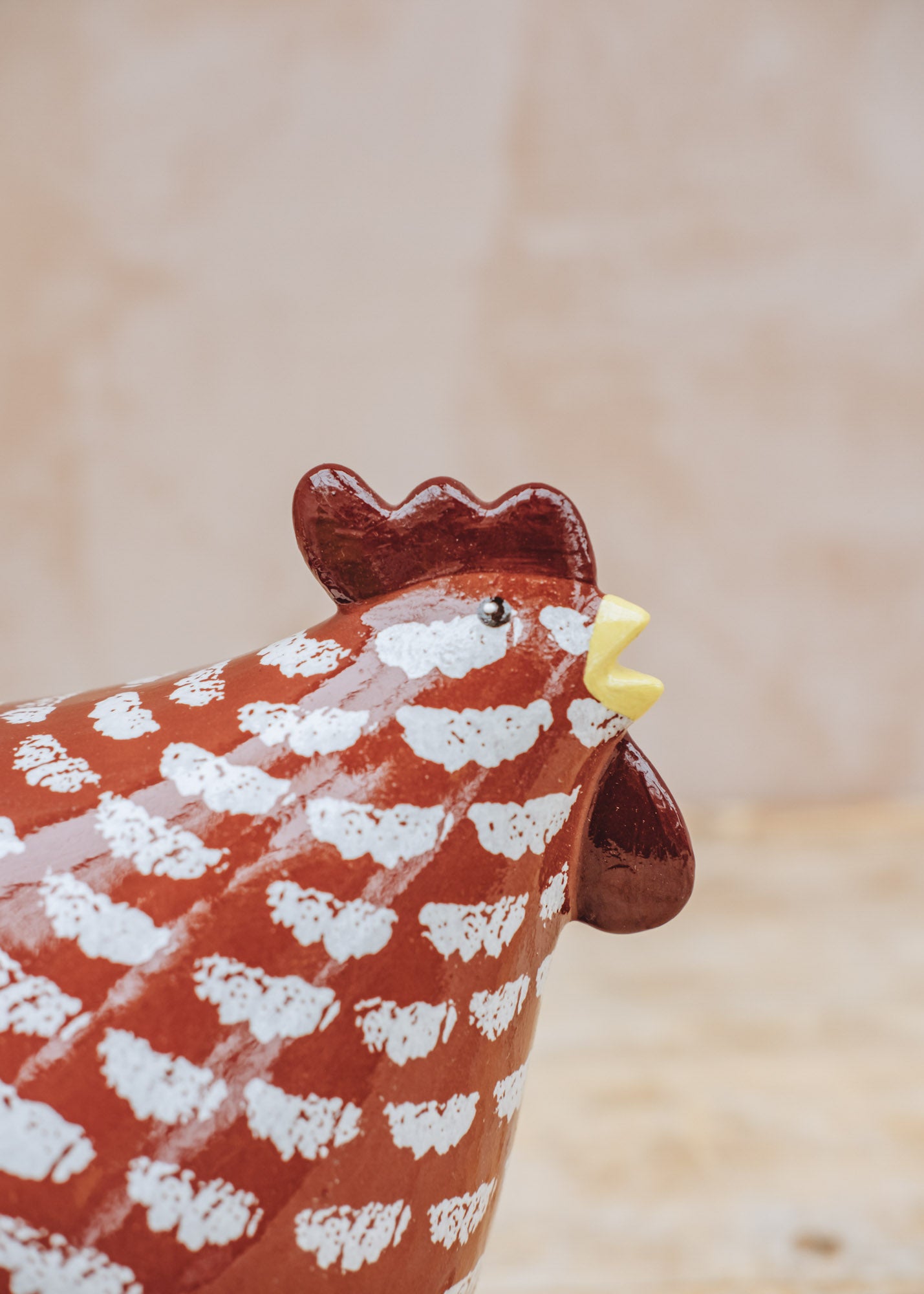 Sarl Caillard Deco Very Large Ceramic Poulette in Bordeaux Spotted White