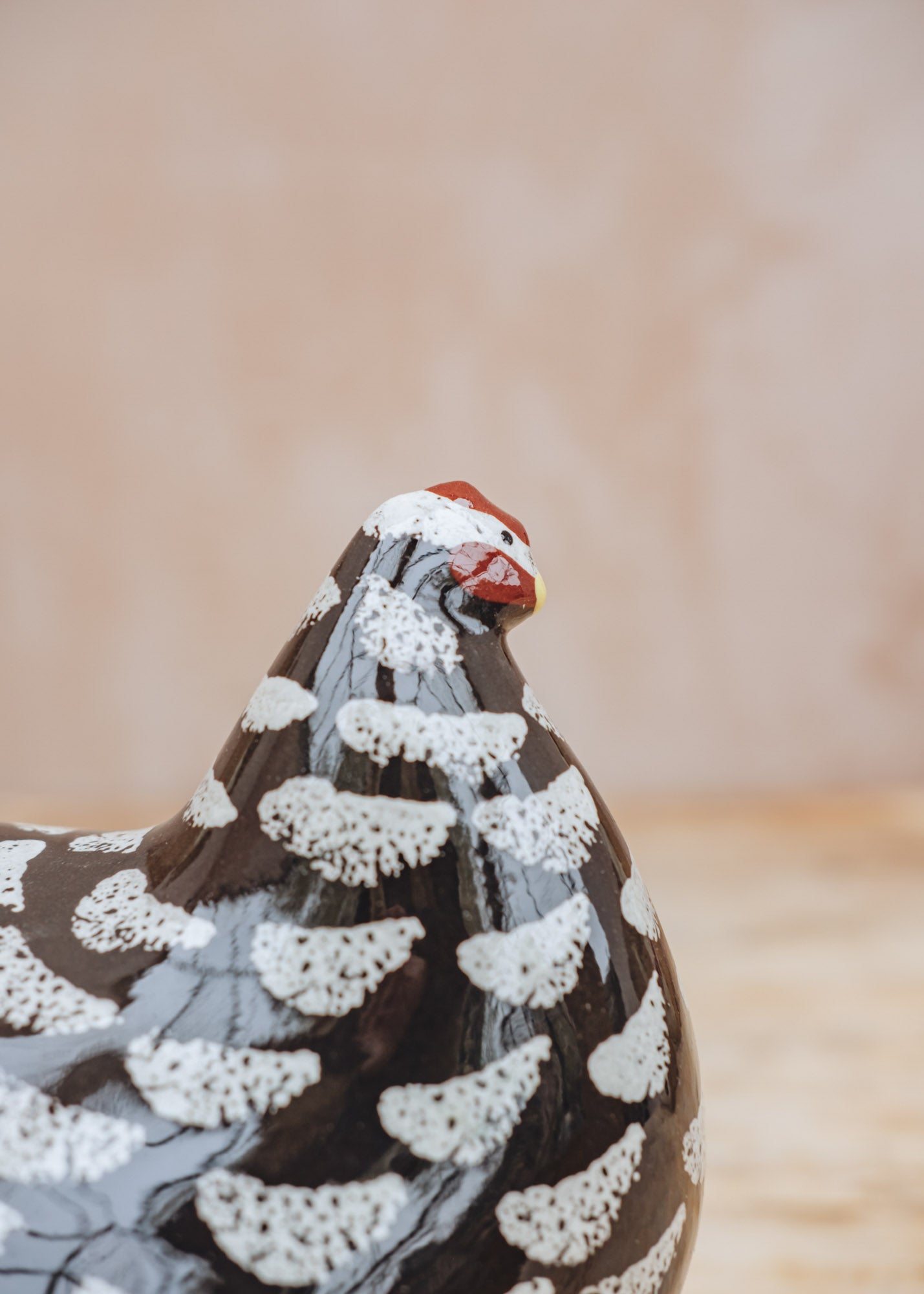 Sarl Caillard Deco Small Ceramic Hen in Black Brown Spotted White