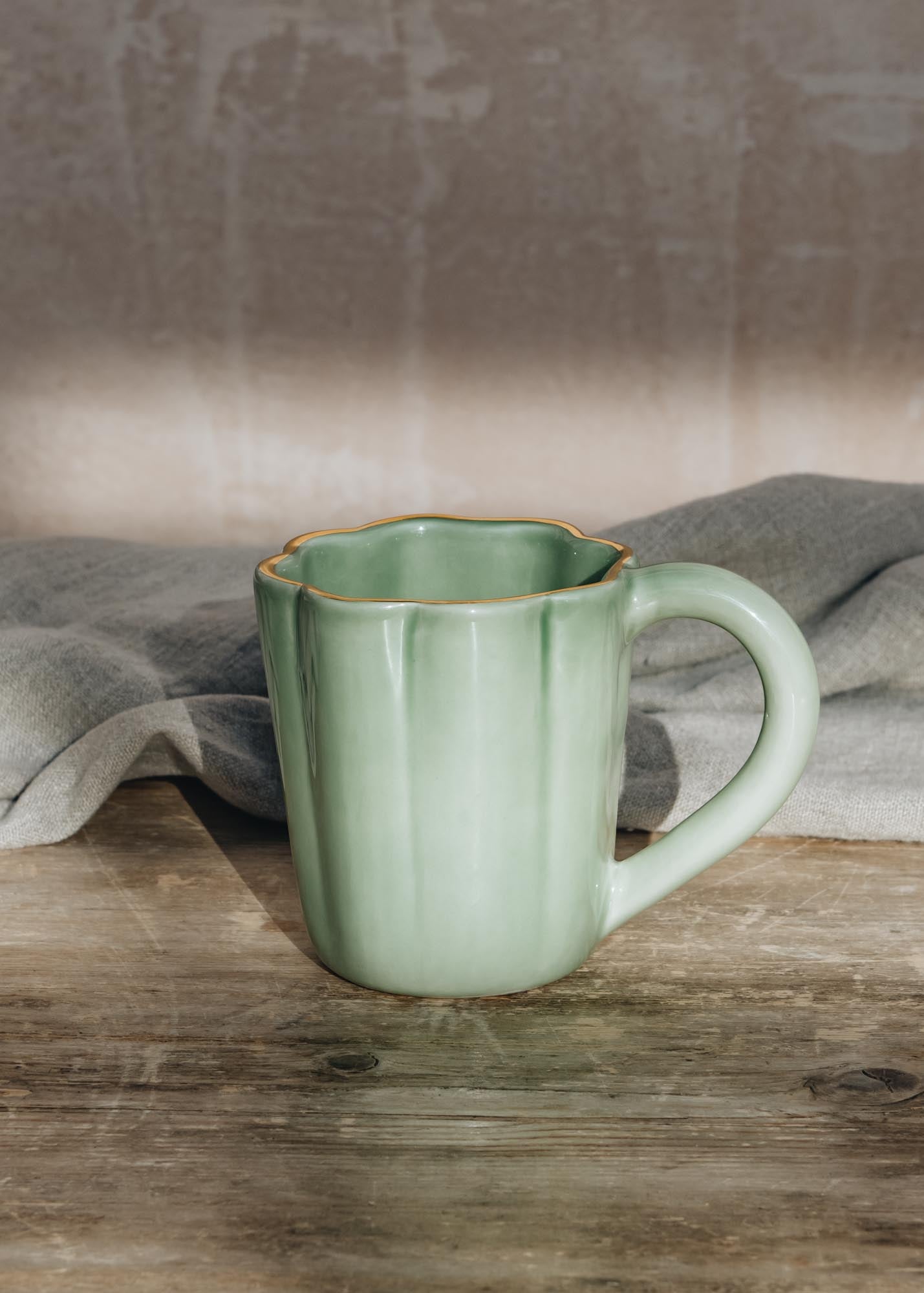 Shellfish Almond Green and Gold Ceramic Mug