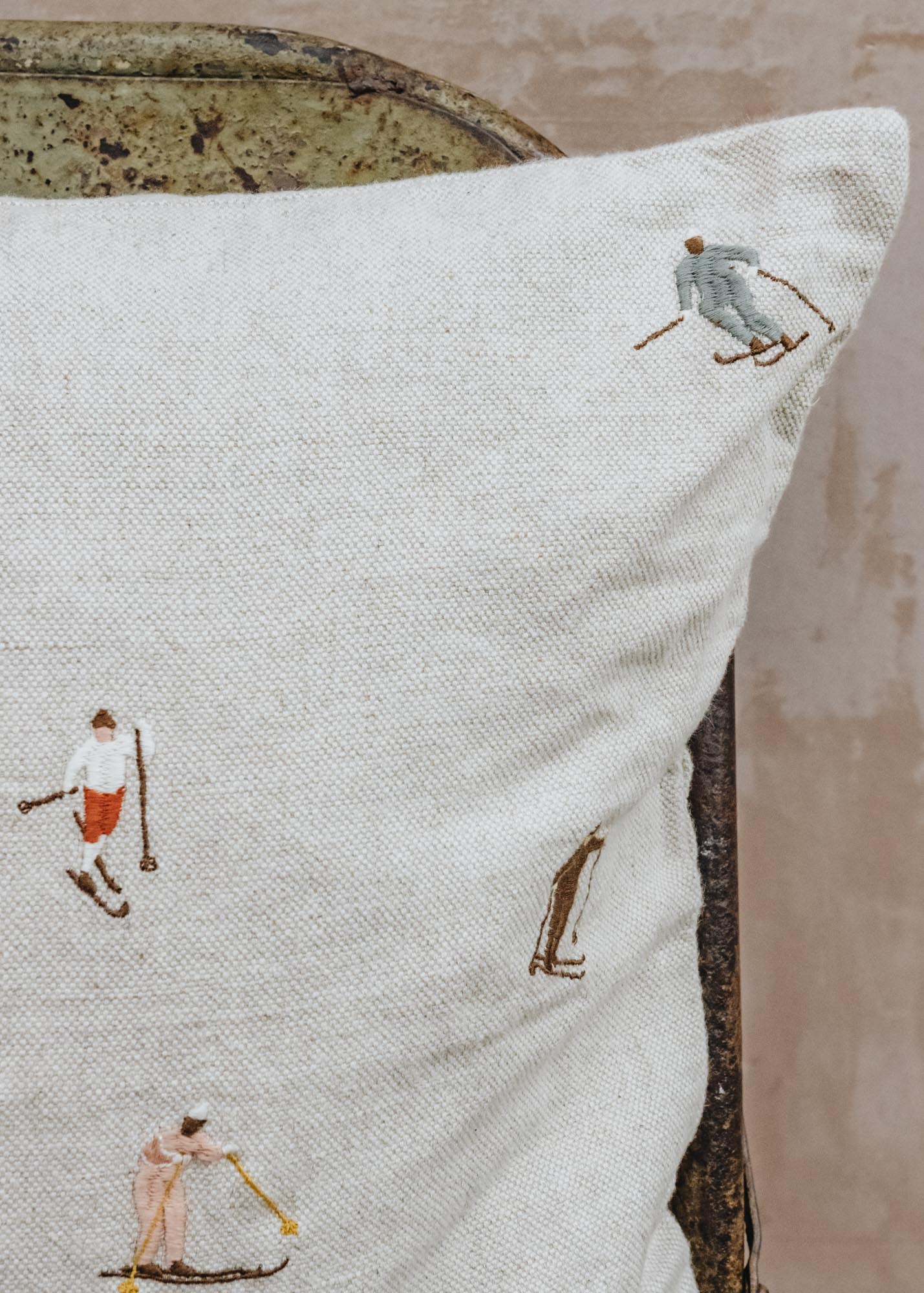 Fine Little Day Skiers Embroidered Cushion
