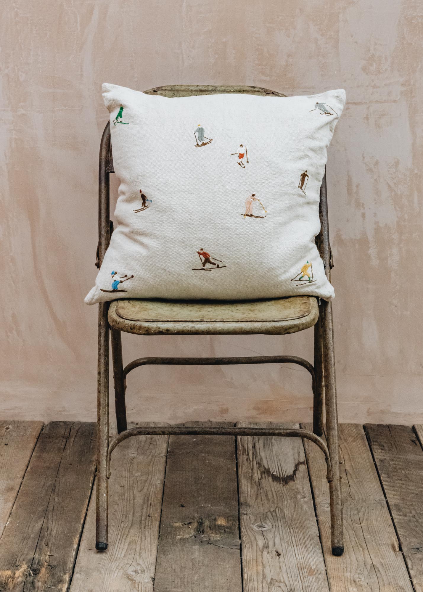 Fine Little Day Skiers Embroidered Cushion
