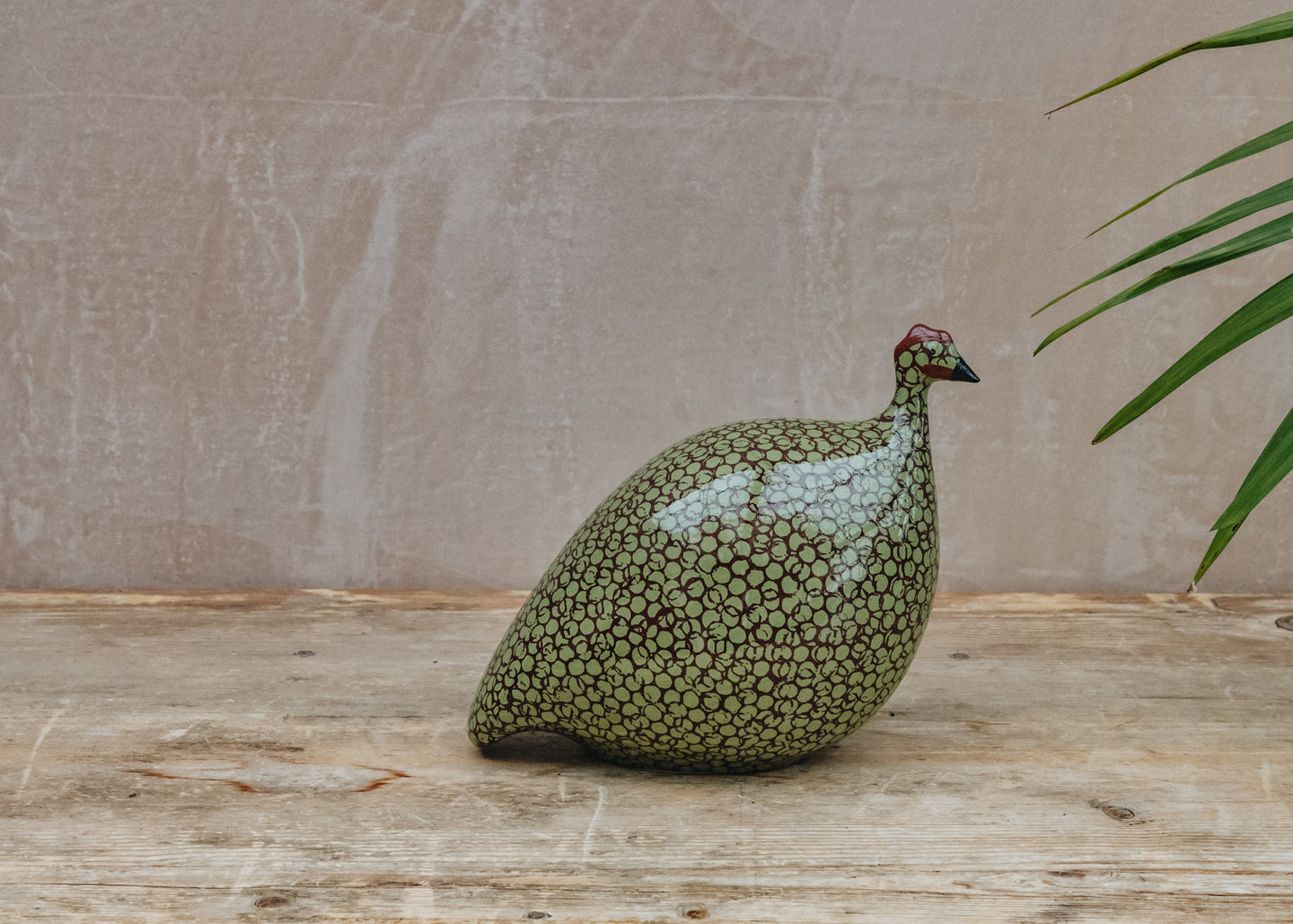 Small Ceramic Guinea Fowl in Green Spotted Bordeaux