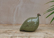 Small Ceramic Guinea Fowl in Green Spotted Bordeaux