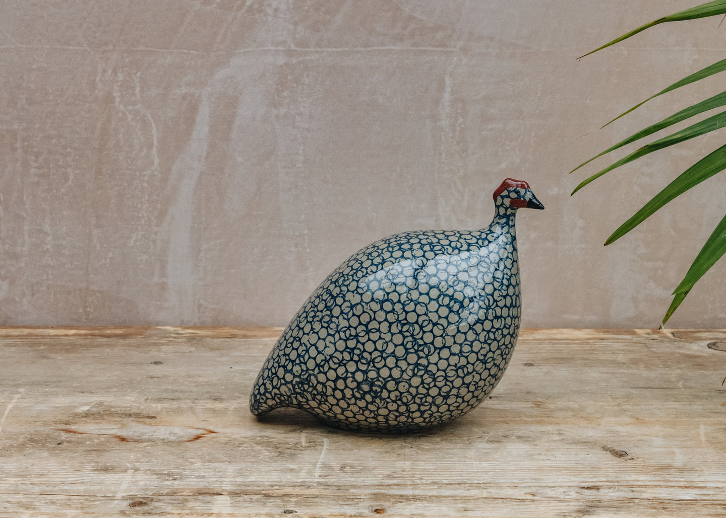Small Ceramic Guinea Fowl in Grey Spotted Cobalt