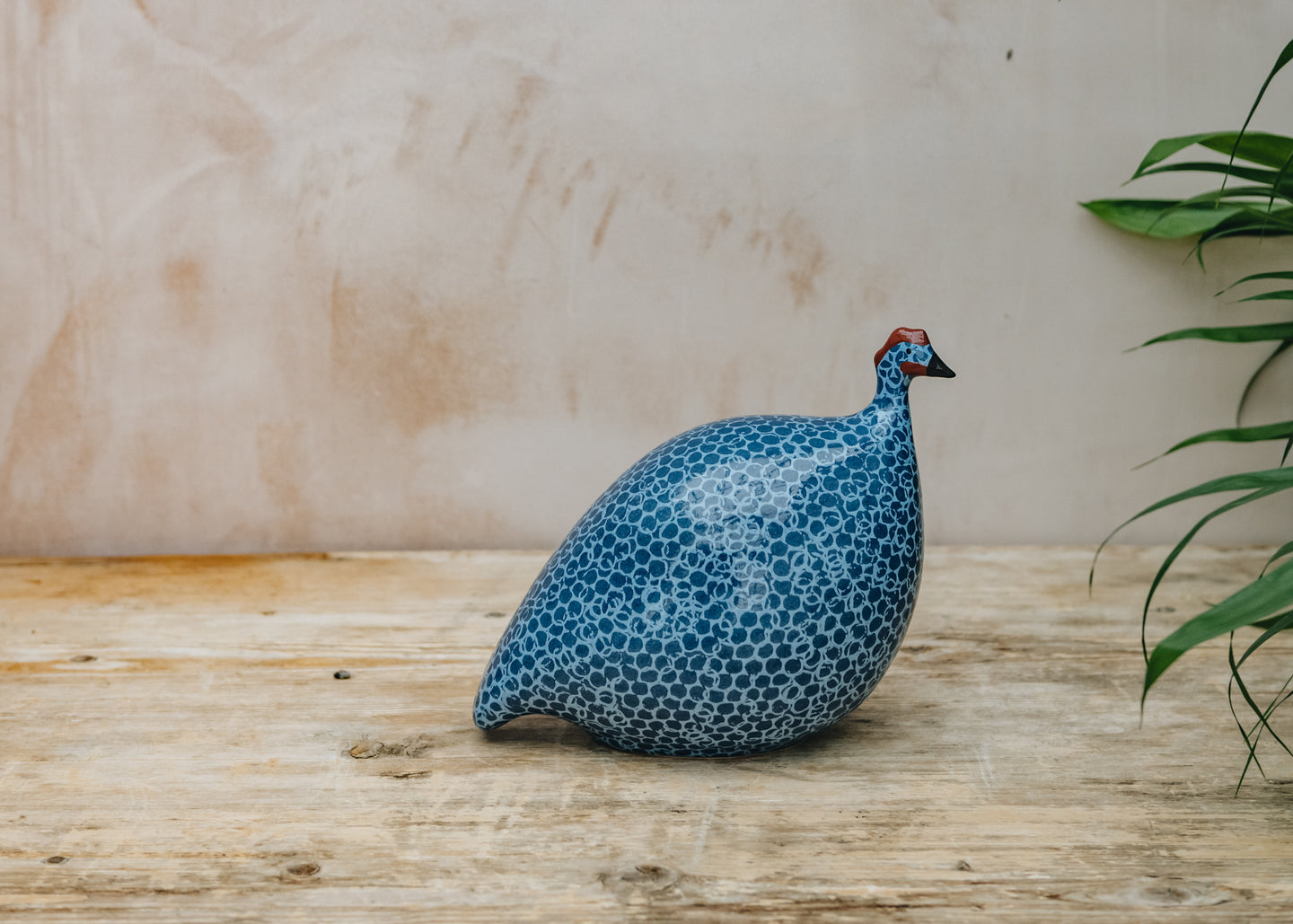 Small Ceramic Guinea Fowl in Blue Spotted Lavender