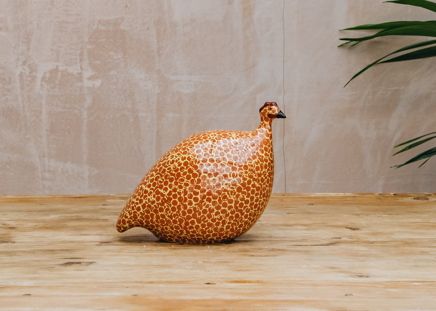 Sarl Caillard Deco Small Ceramic Guinea Fowl in Red Spotted Yellow