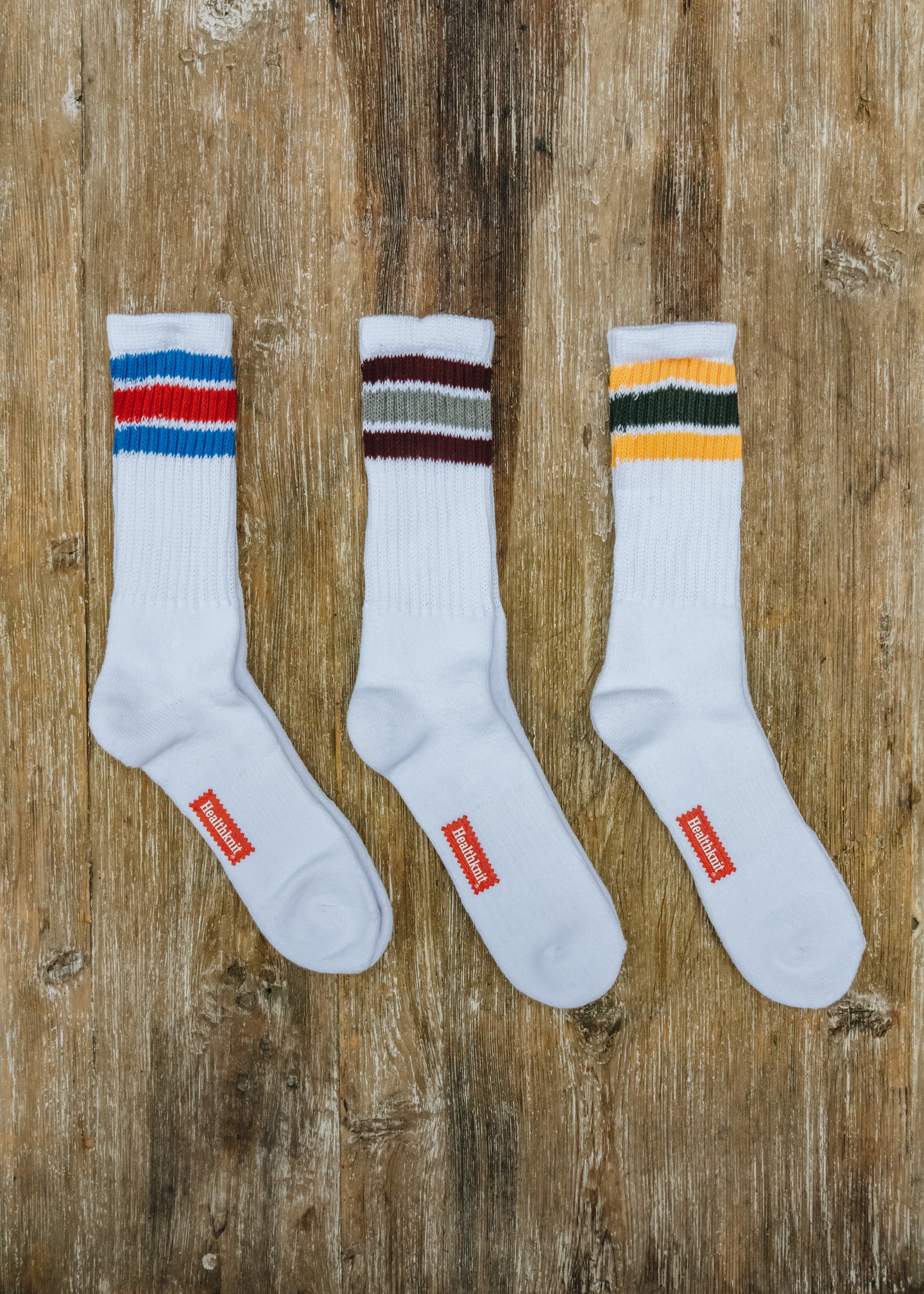 Healthknit Three Pack of Socks in White and Three Line Multi