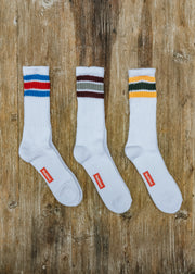 Healthknit Three Pack of Socks in White and Three Line Multi
