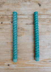 Spiral Dinner Candles in Beryl Green, pack of two