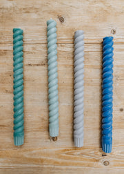 Spiral Dinner Candles in Mixed Dark Colours, pack of four