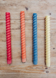 Spiral Dinner Candles in Mixed Warm Colours, pack of four