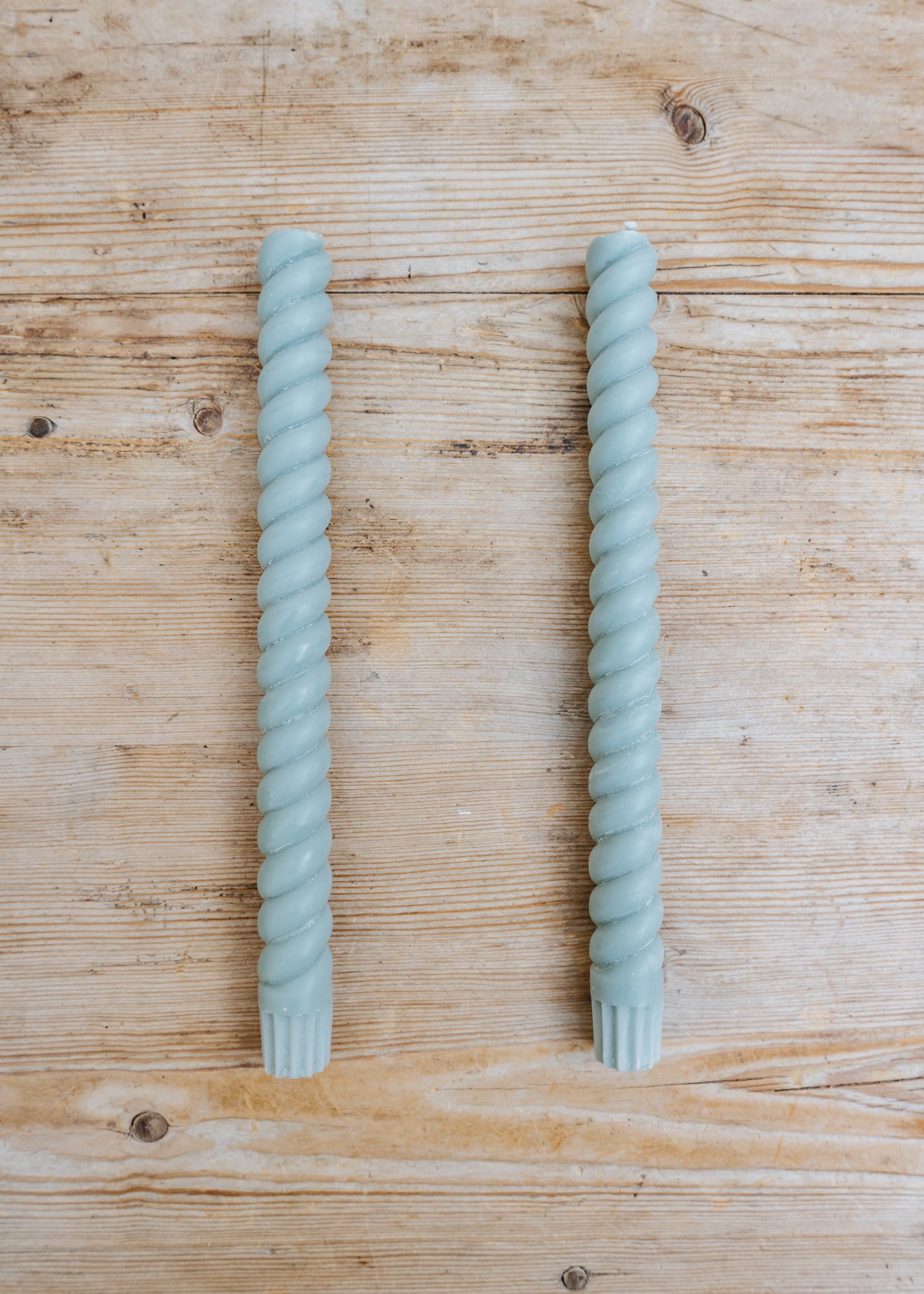 Spiral Dinner Candles in Opaline Green, pack of two