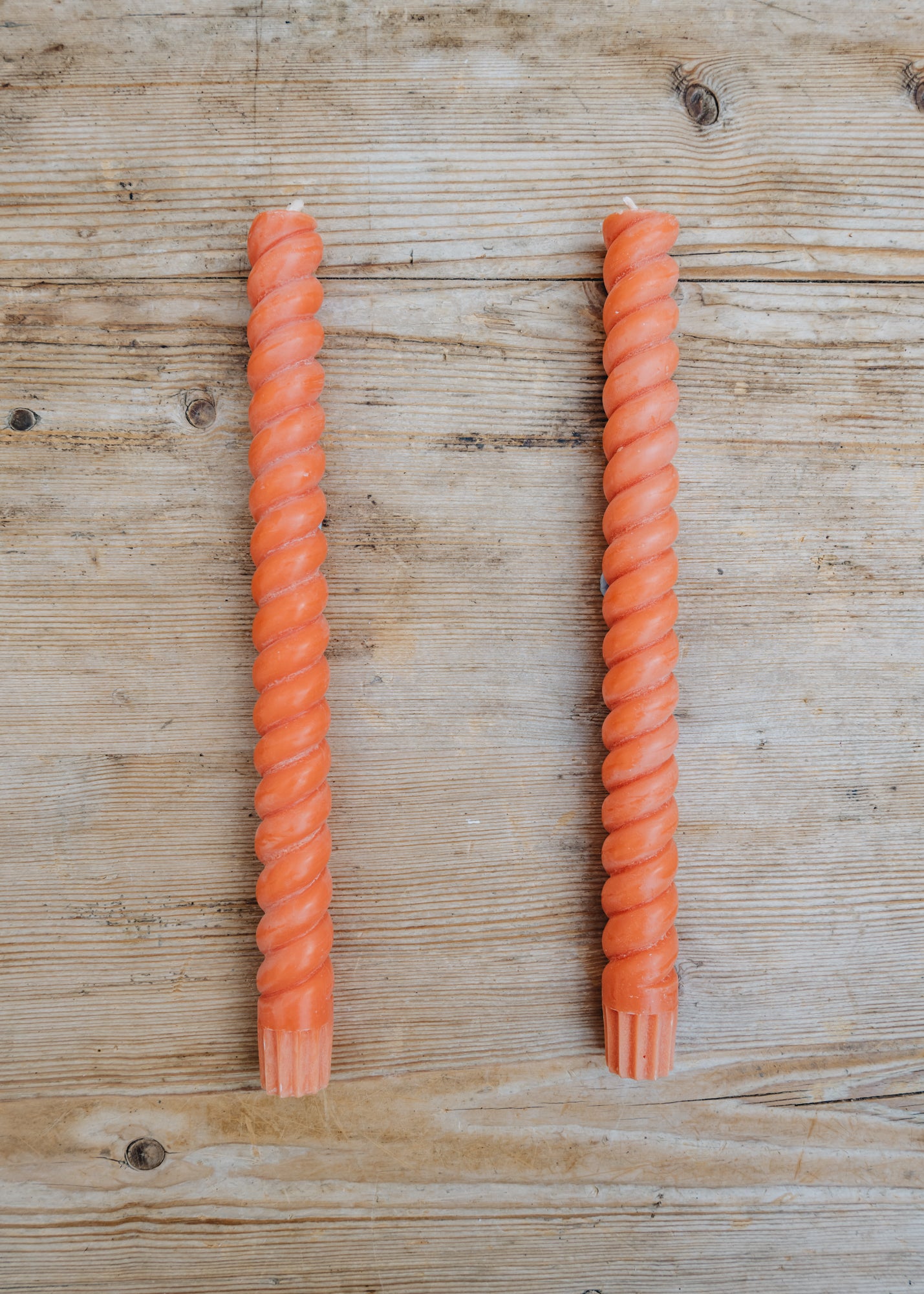Spiral Dinner Candles in Orange Flame, pack of two