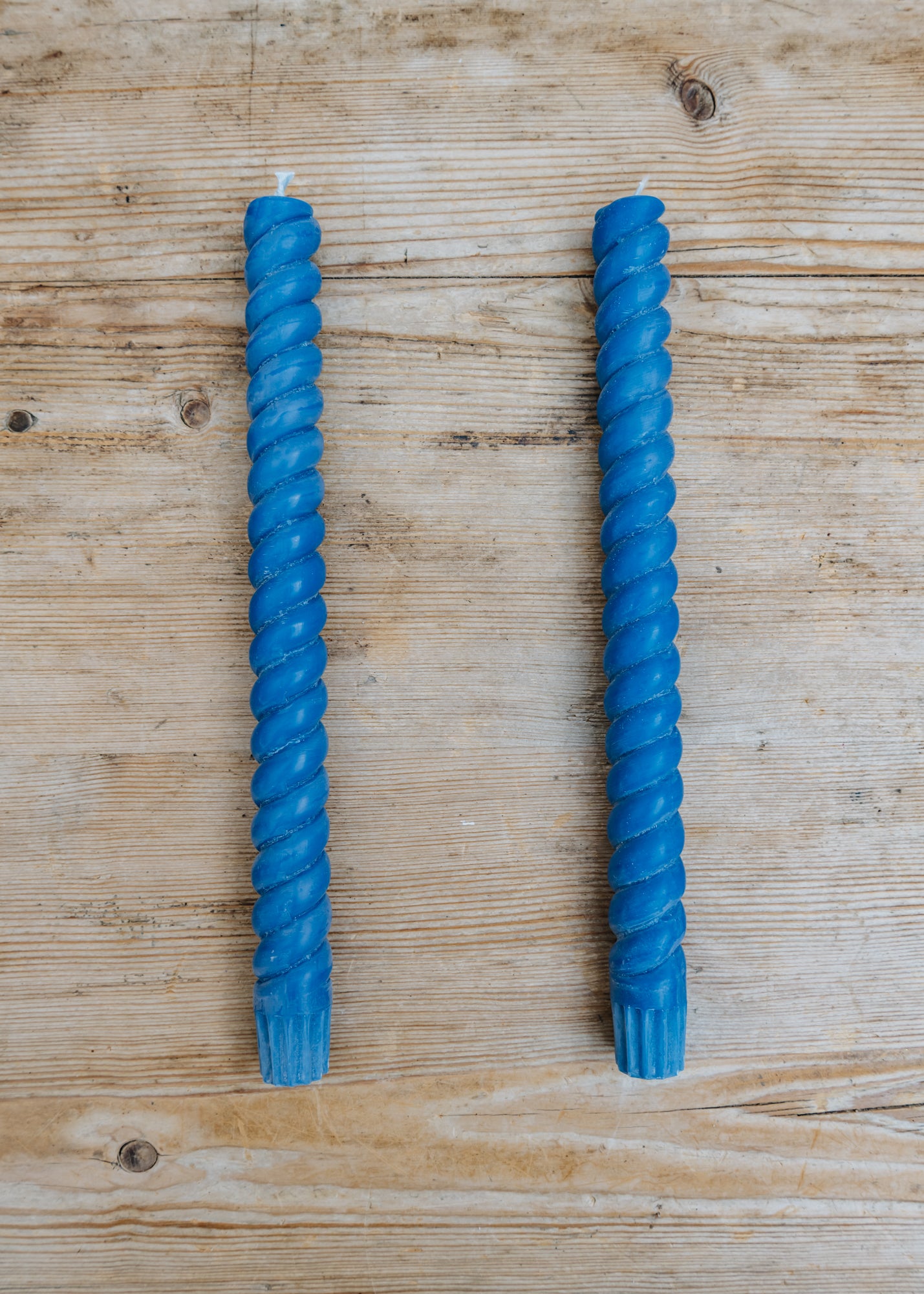 Spiral Dinner Candles in Royal Blue, pack of two