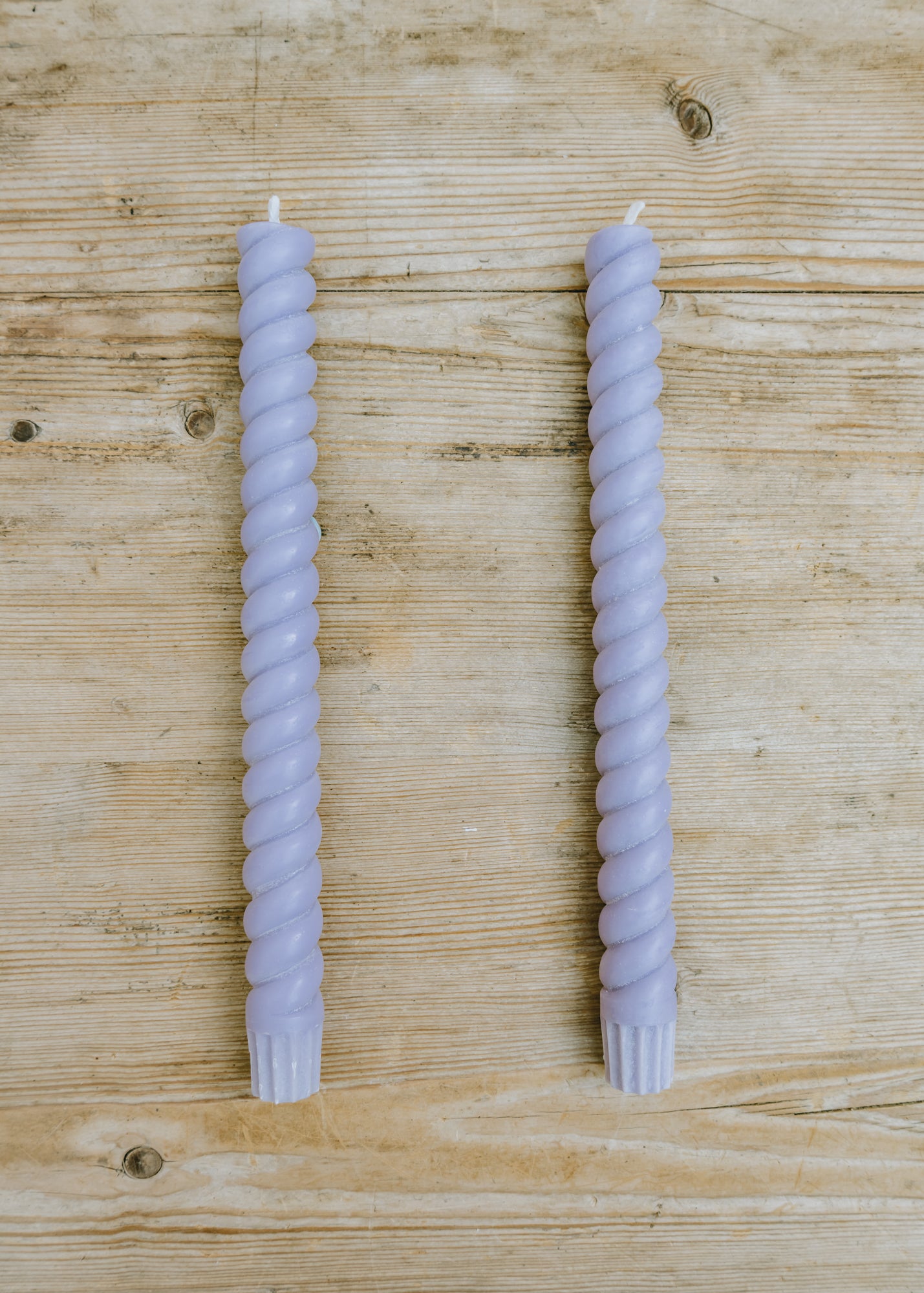 Spiral Dinner Candles in Verbena Mauve, pack of two