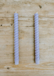 Spiral Dinner Candles in Verbena Mauve, pack of two