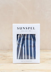 Sunspel Boxer Shorts in Navy and White Wide Stripe