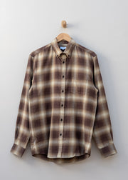 Sunspel Button Down Flannel Shirt in Chestnut Melton Check