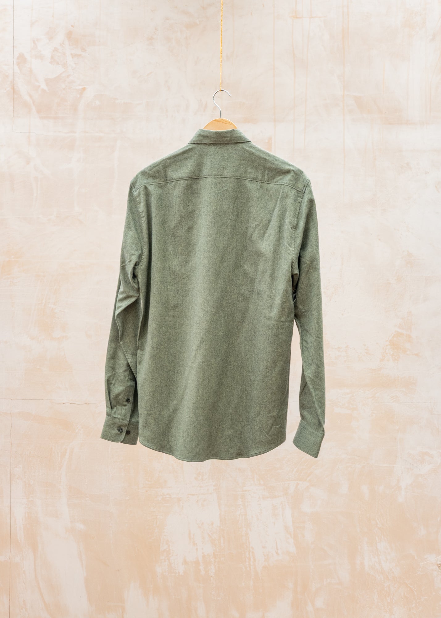 Sunspel Brushed Cotton Flannel Shirt in Sea Moss Melange