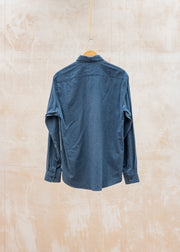 Sunspel Brushed Cotton Flannel Shirt in Selvedge Blue Melange