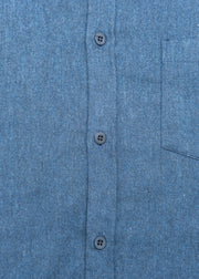 Sunspel Brushed Cotton Flannel Shirt in Selvedge Blue Melange