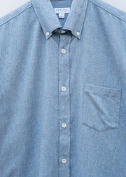 Sunspel Button Down Flannel Shirt in Powder Blue Melange