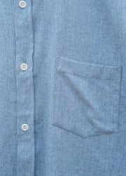 Sunspel Button Down Flannel Shirt in Powder Blue Melange