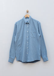Sunspel Button Down Flannel Shirt in Powder Blue Melange