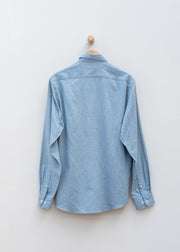 Sunspel Button Down Flannel Shirt in Powder Blue Melange