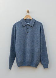 Sunspel Lambswool Polo Shirt in Denim Twist
