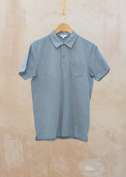 Sunspel Short Sleeved Riviera Polo Shirt in Stone Blue