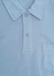 Sunspel Short Sleeved Riviera Polo Shirt in Stone Blue