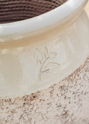 Terres D'Albine Olive Pot with Ivory Neck with Burford Leaf Stamp, 70cm