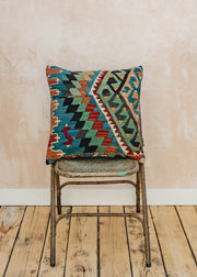 The Kilim Co. Large Kilim Cushion, Style C (Blue/Turquoise Zigzags)