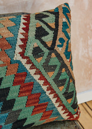 The Kilim Co. Large Kilim Cushion, Style C (Blue/Turquoise Zigzags)