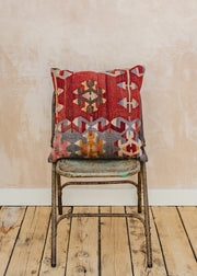 The Kilim Co. Large Kilim Cushion, Style D (Red/Mauve Eye)