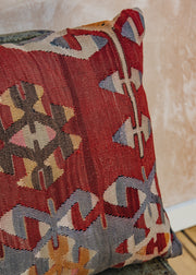 The Kilim Co. Large Kilim Cushion, Style D (Red/Mauve Eye)