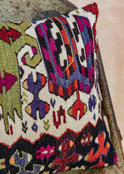 The Kilim Co. Small Kilim Cushion, Style B (Purple/Green Ikat style)